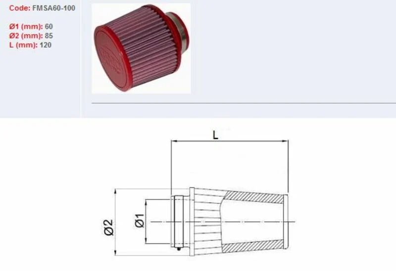 BMC Air Filter Tapered Ø60mm - FMSA60-100 FMSA60-100