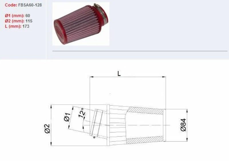 BMC Air Filter Tapered Ø60mm - FBSA60-128 FBSA60-128