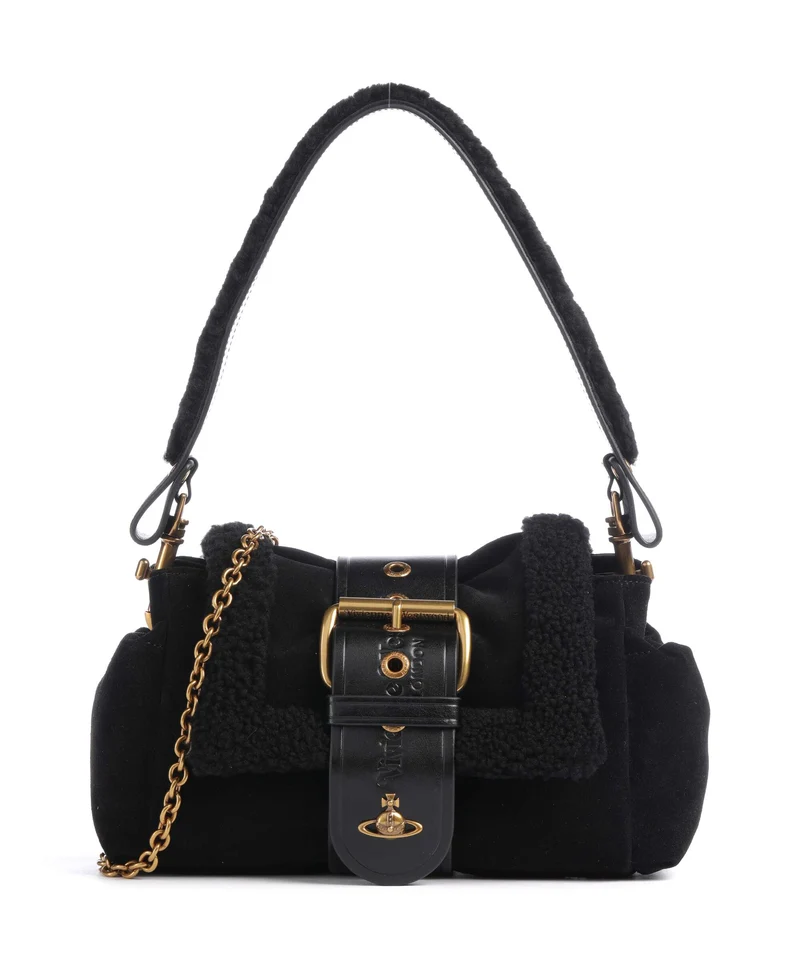 Vivienne Westwood Hazel Treasure Shearling Suede Axelremsväska black