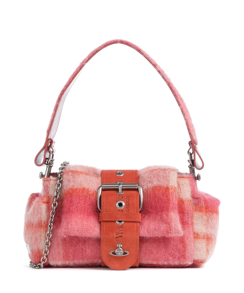 Vivienne Westwood Hazel Treasure Tartan Mohair Axelremsväska fraser pink