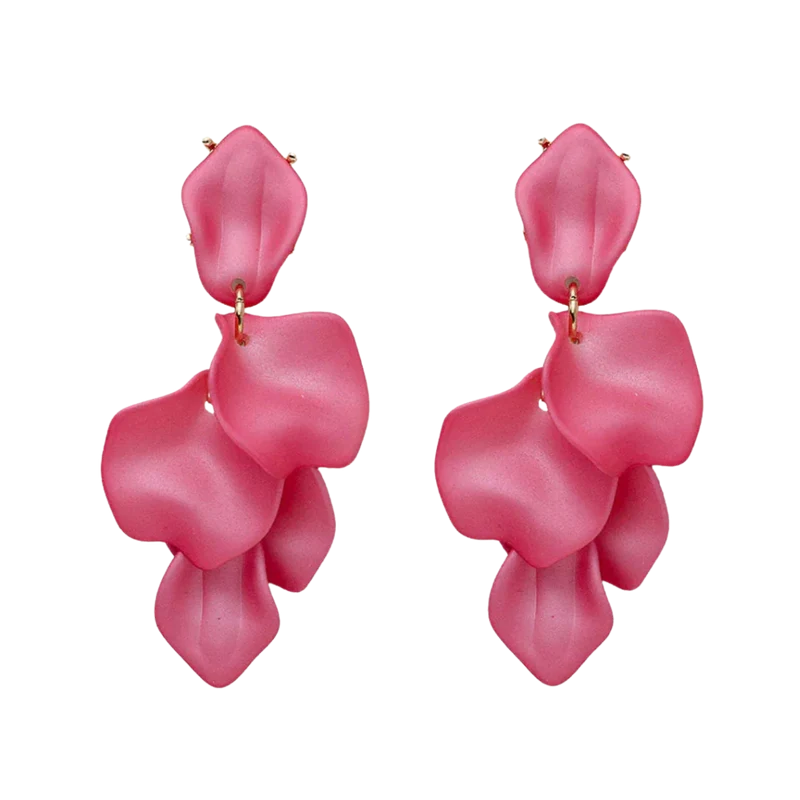 Leaf Earrings Pearl - Strong Pink