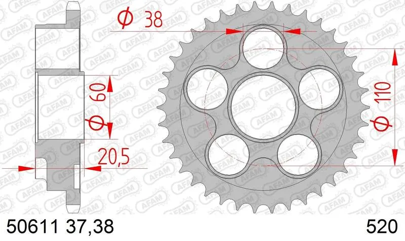 AFAM Steel Standard Rear Sprocket 50611 - 520 50611-38