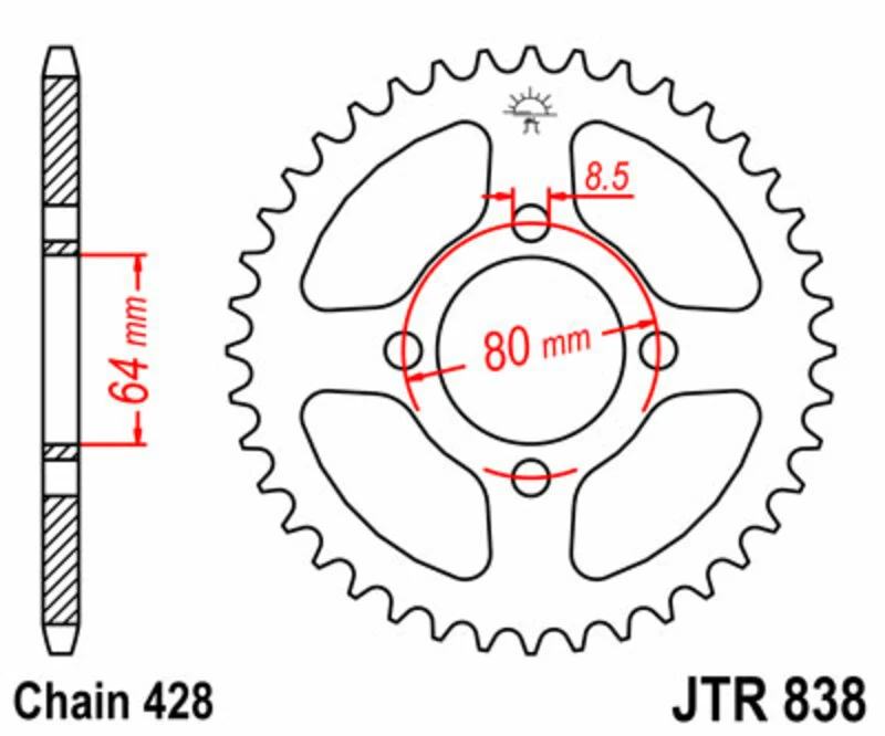 JT SPROCKETS Steel Standard Rear Sprocket 838 - 428 JTR838.43