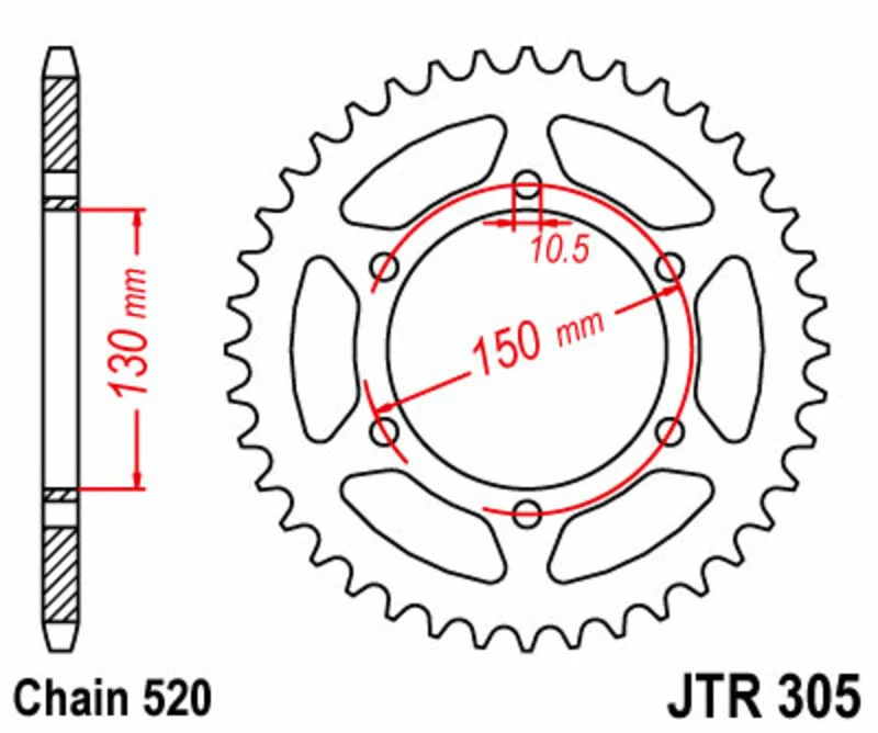 JT SPROCKETS Steel Standard Rear Sprocket 305 - 520 JTR305.46
