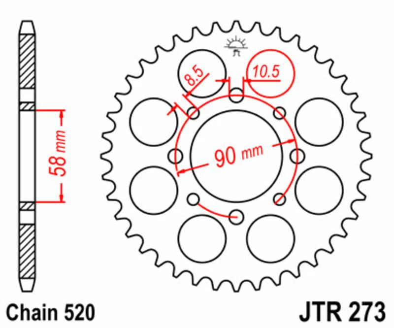 JT SPROCKETS Steel Standard Rear Sprocket 273 - 520 JTR273.45