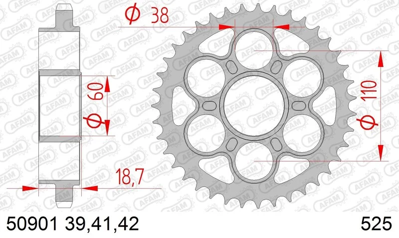 AFAM Steel Standard Rear Sprocket 50901 - 525 50901-39