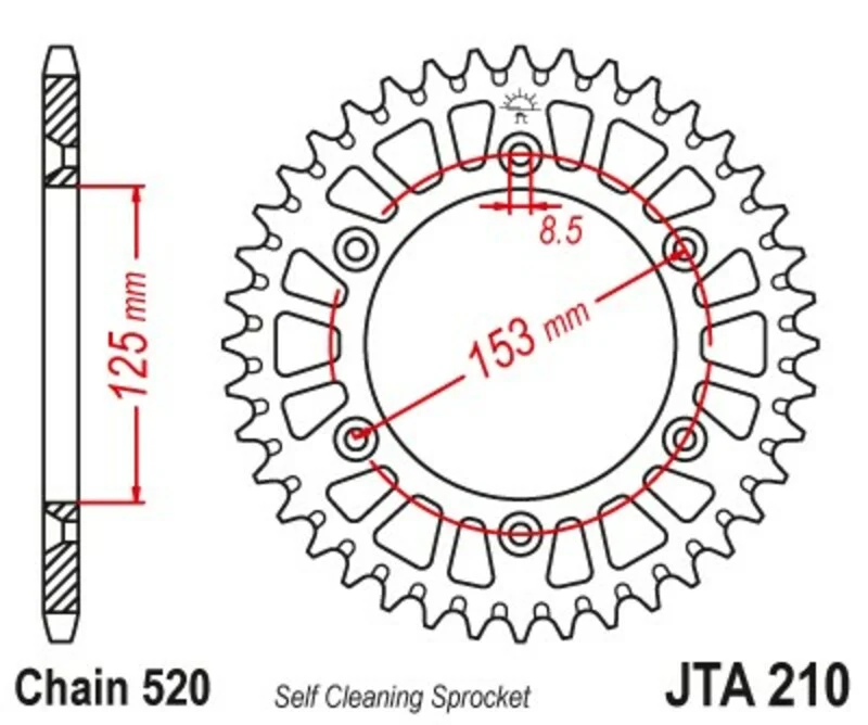 JT SPROCKETS Aluminium Ultra-Light Self-Cleaning Rear Sprocket 210 - 520 JTA210.42BLK