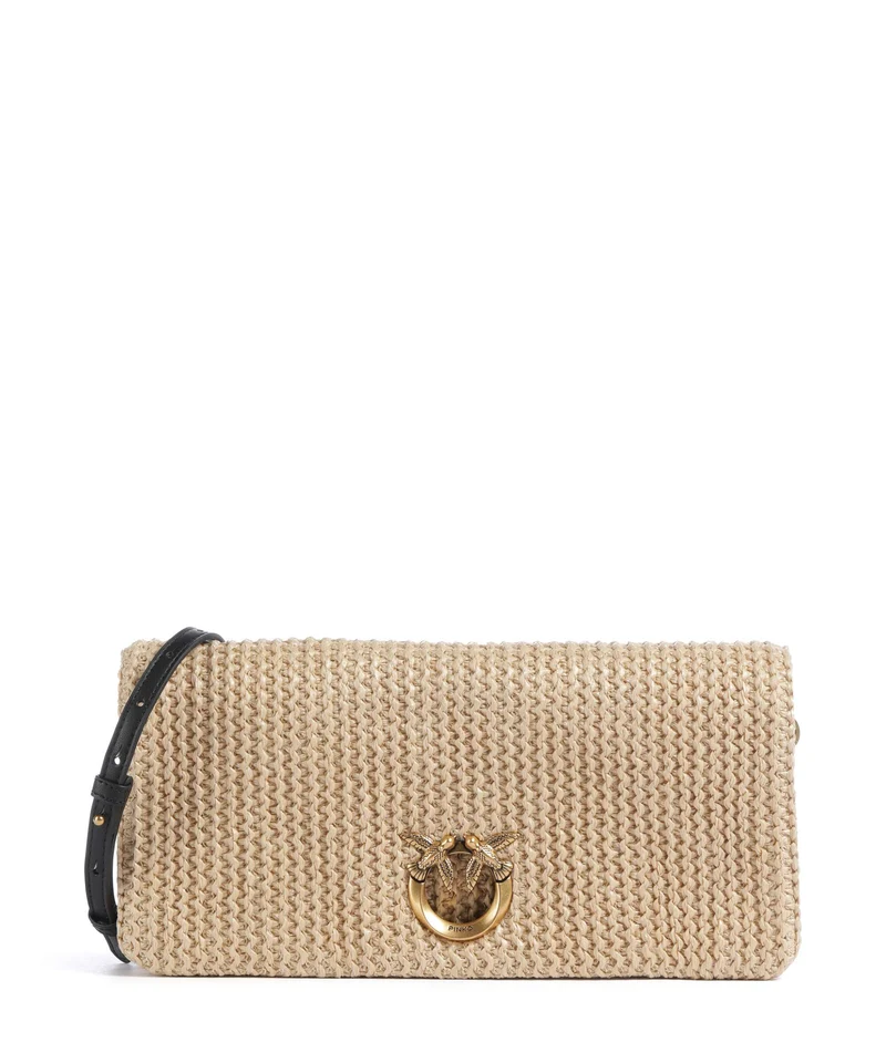 Pinko Love Click Soft Horizontal Classic Crossover väska rafia/nero/antique gold