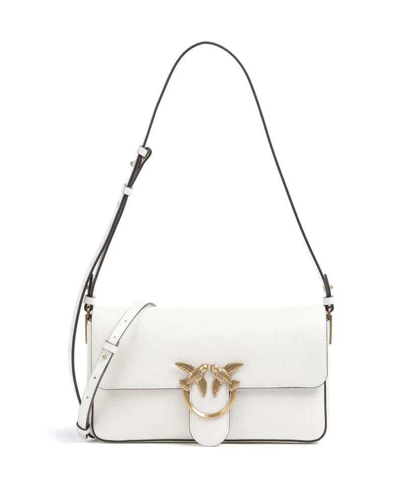 Pinko Love One Classic Slouchy Axelremsväska bianco nembo/antique gold