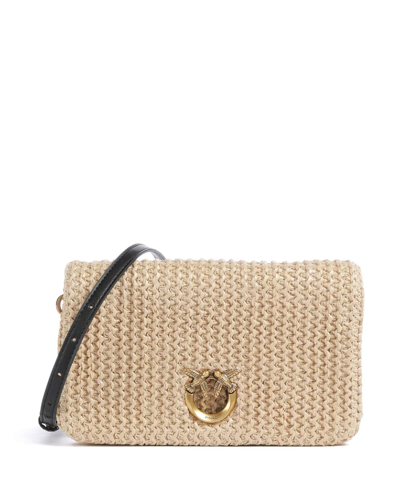 Pinko Love Click Soft Horizontal Mini Crossover väska rafia/nero/antique gold