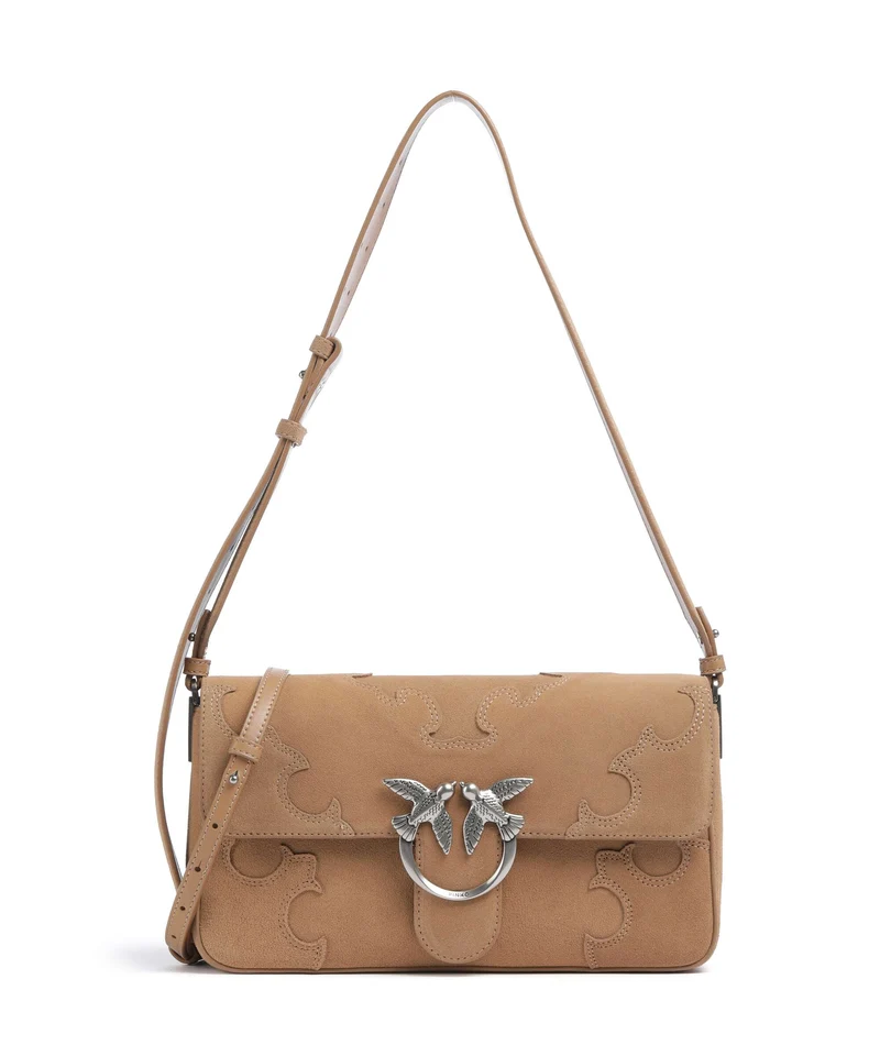 Pinko Love One Classic Slouchy Axelremsväska beige/scoiattolo/old silver