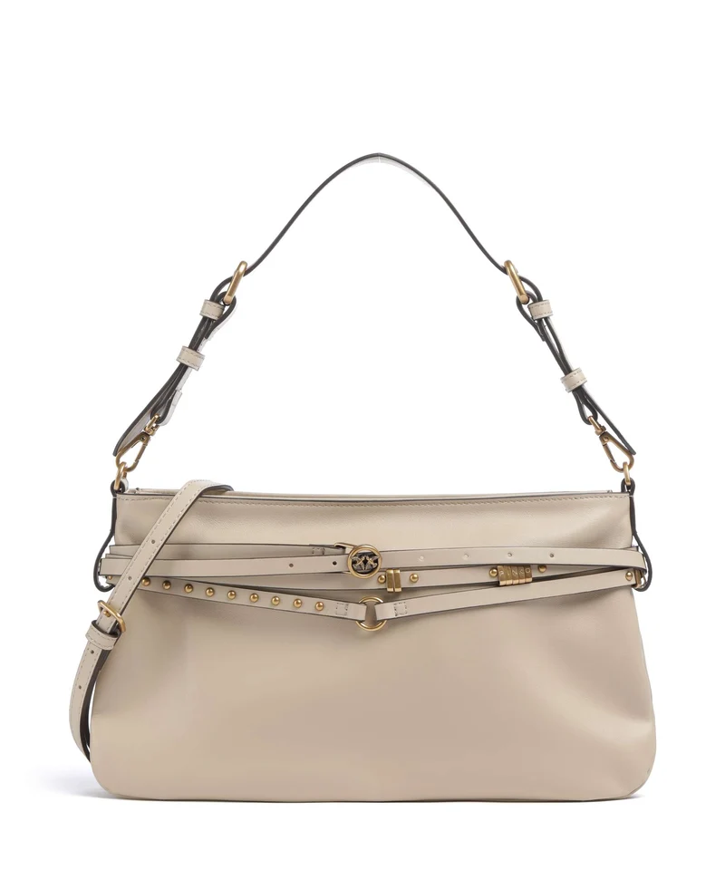 Pinko Belt Classic Axelremsväska beige/grigio fumo/antique gold