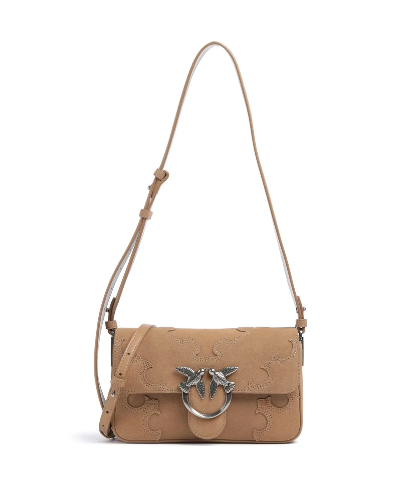 Pinko Love One Mini Slouchy Crossover väska beige/scoiattolo/old silver