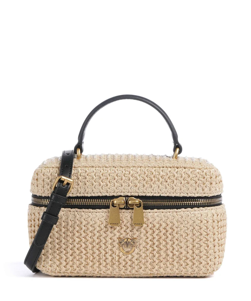 Pinko Vanity Soft Mini Crossover väska rafia/nero/antique gold
