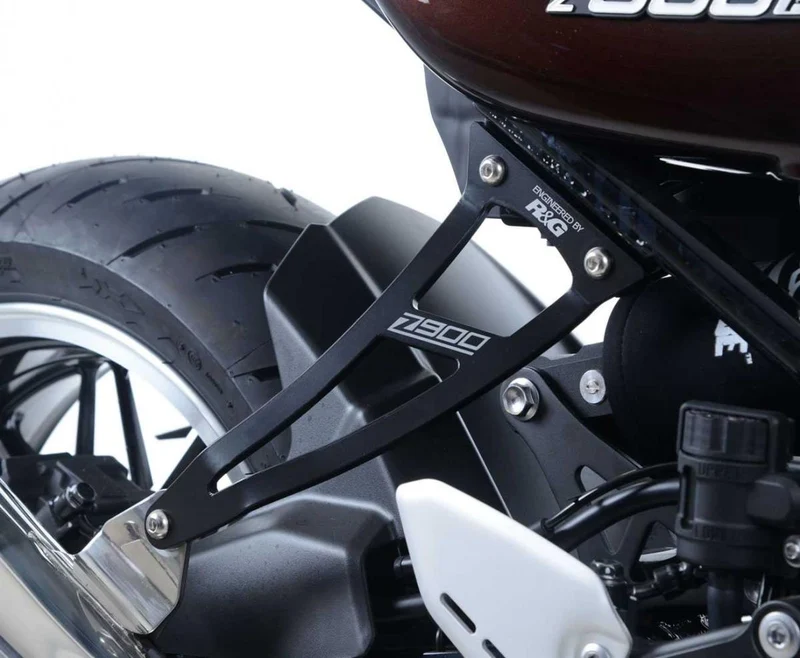 Exhaust Hanger (BLACK) & left hand footrest blanking plate (SILVER), Kawasaki Z900RS