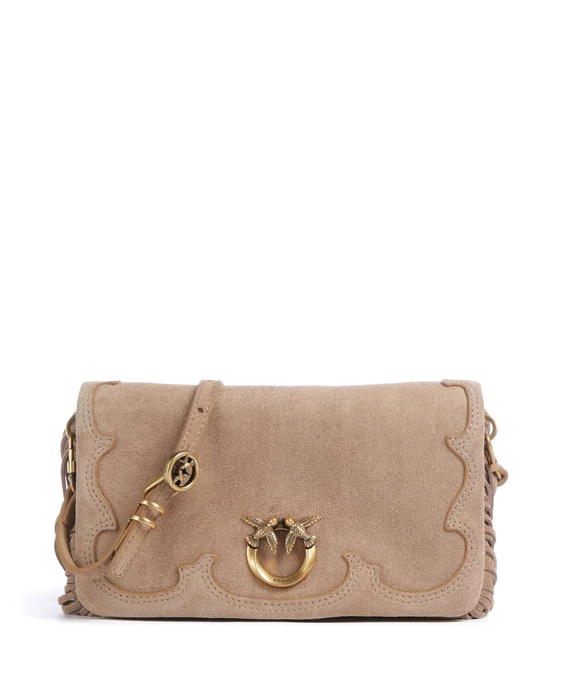 Pinko Love Click Soft Horizontal Mini Crossover väska beige/scoiattolo/antique gold