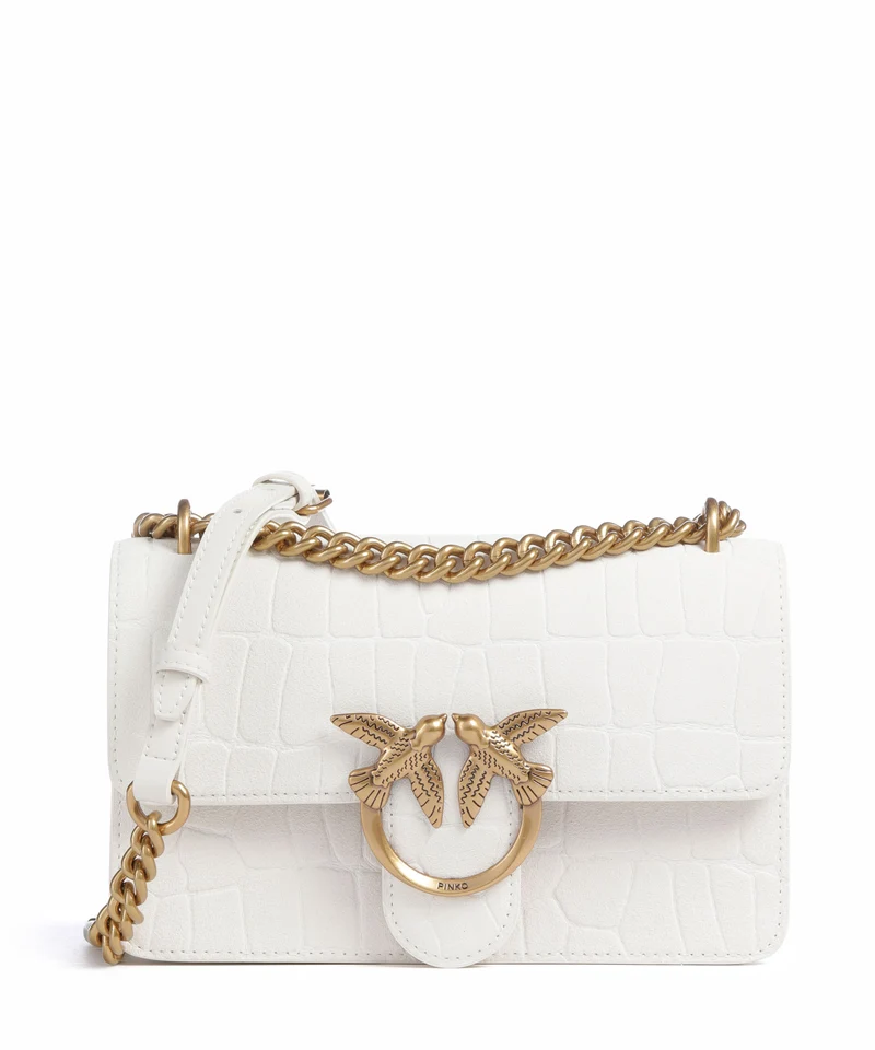 Pinko Love One Mini Axelremsväska bianco nembo/antique gold