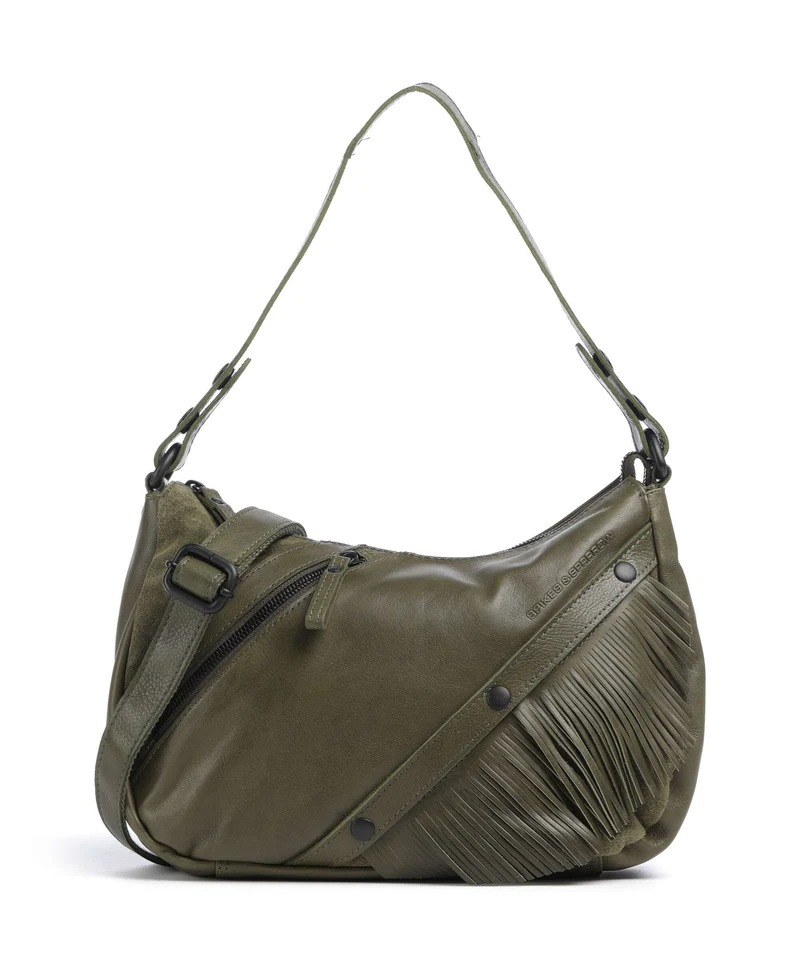 Spikes & Sparrow Suede Mix Jadeline Axelremsväska green