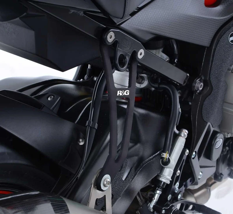 Exhaust Hanger & left hand footrest blanking plate (kit), BLACK, BMW S1000R 17- with Akrapovic exhaust