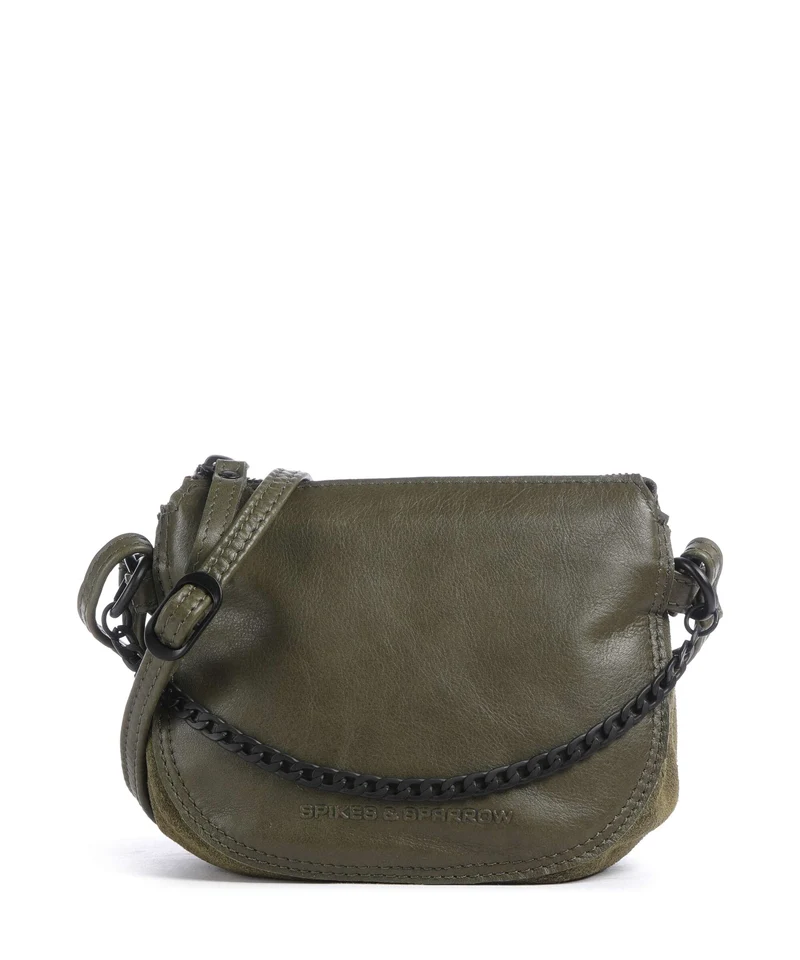 Spikes & Sparrow Suede Mix Delaine Crossover väska green