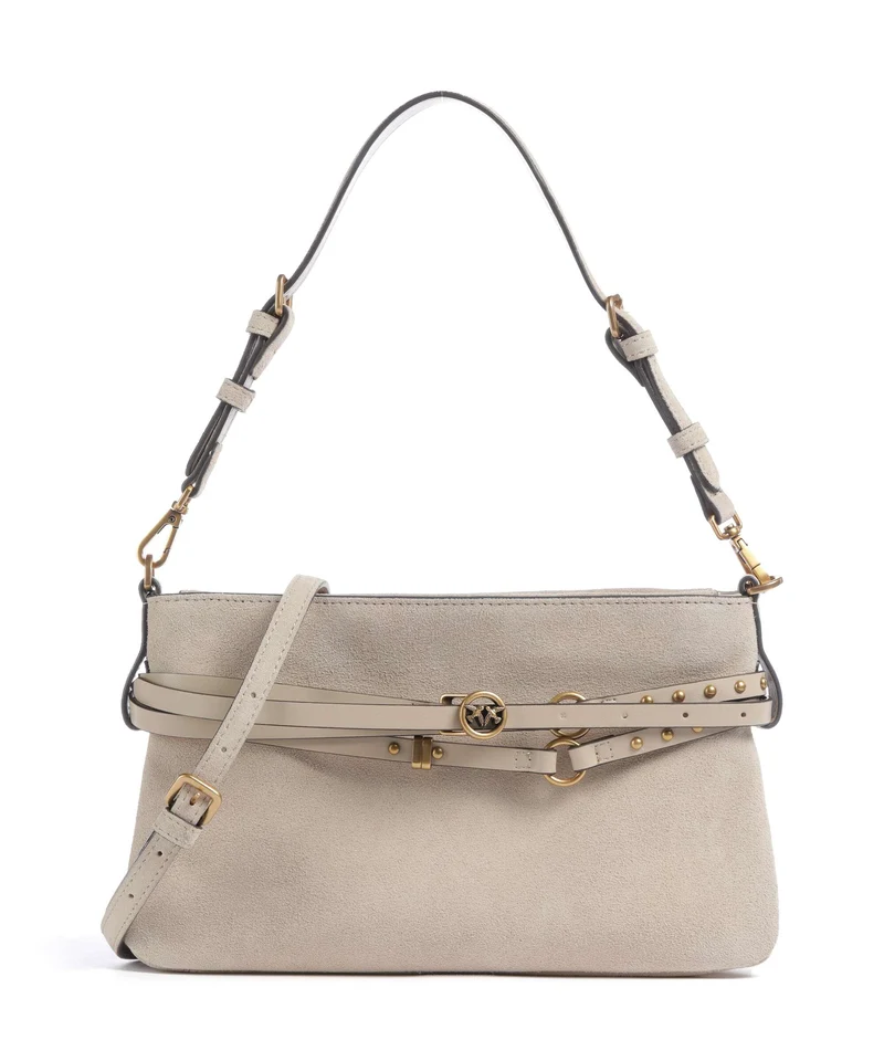 Pinko Belt Mini Axelremsväska beige/grigio fumo/antique gold