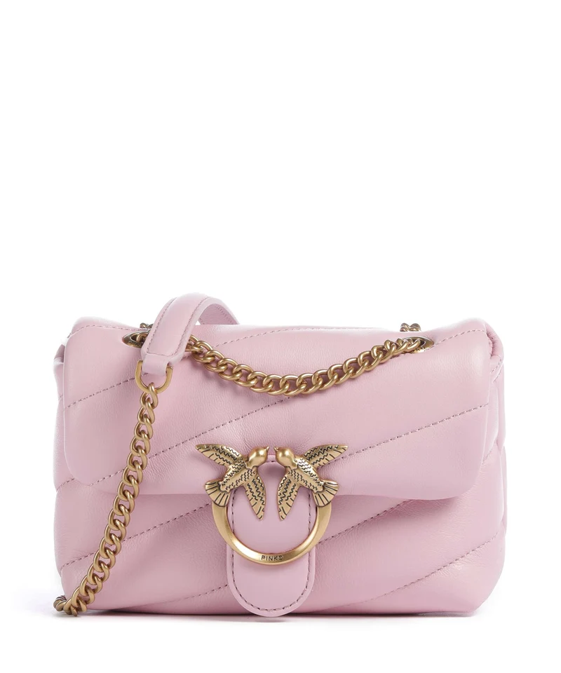 Pinko Love Puff Baby Axelremsväska rosa chiaro/antique gold