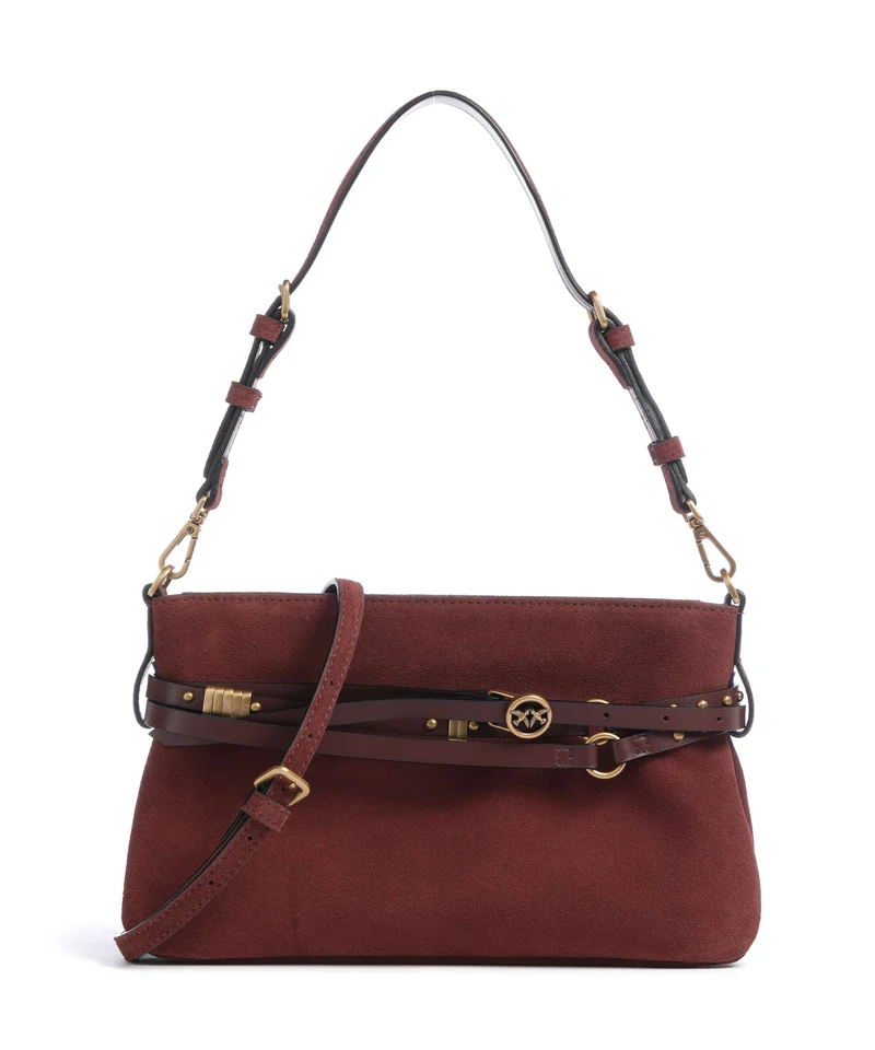Pinko Belt Mini Axelremsväska burgundy wine/antique gold