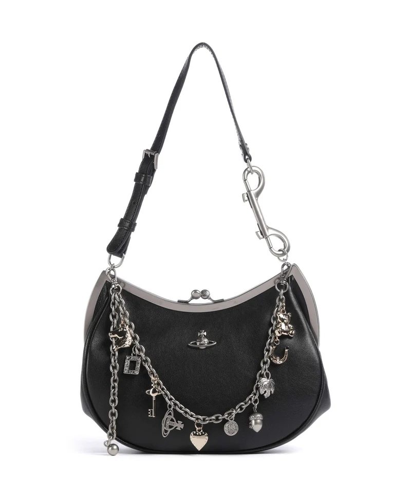 Vivienne Westwood Charm Frame Supple Axelremsväska black/dark silver