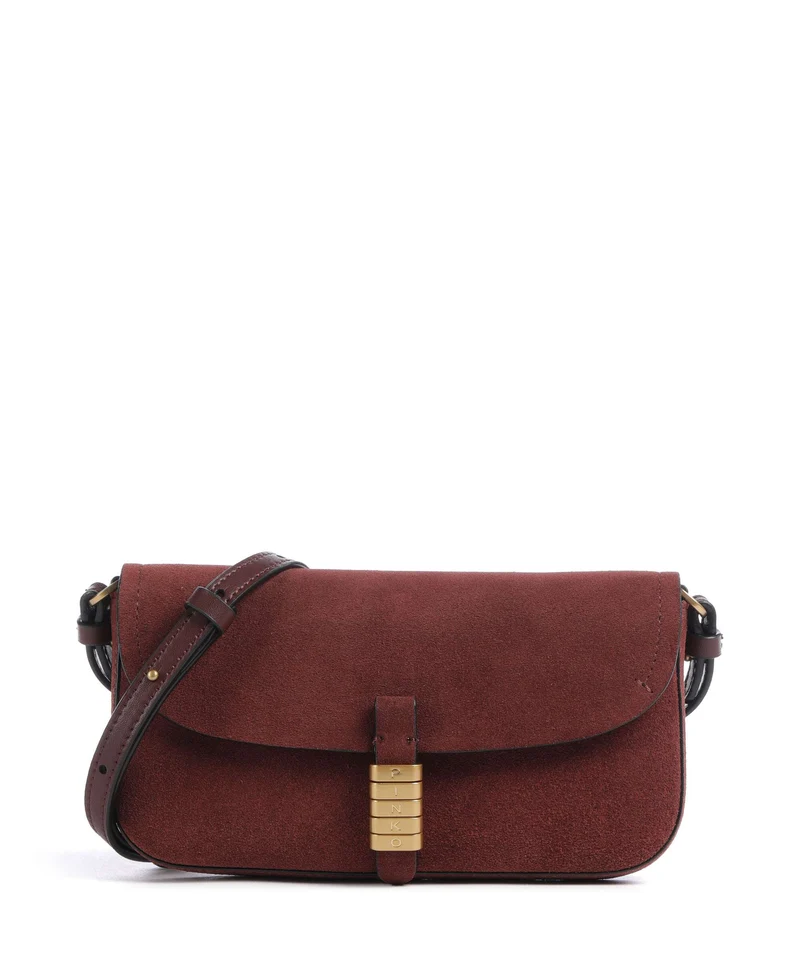 Pinko Saddle Flat Crossover väska burgundy wine/antique gold