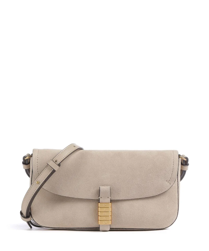 Pinko Saddle Flat Crossover väska beige/grigio fumo/antique gold