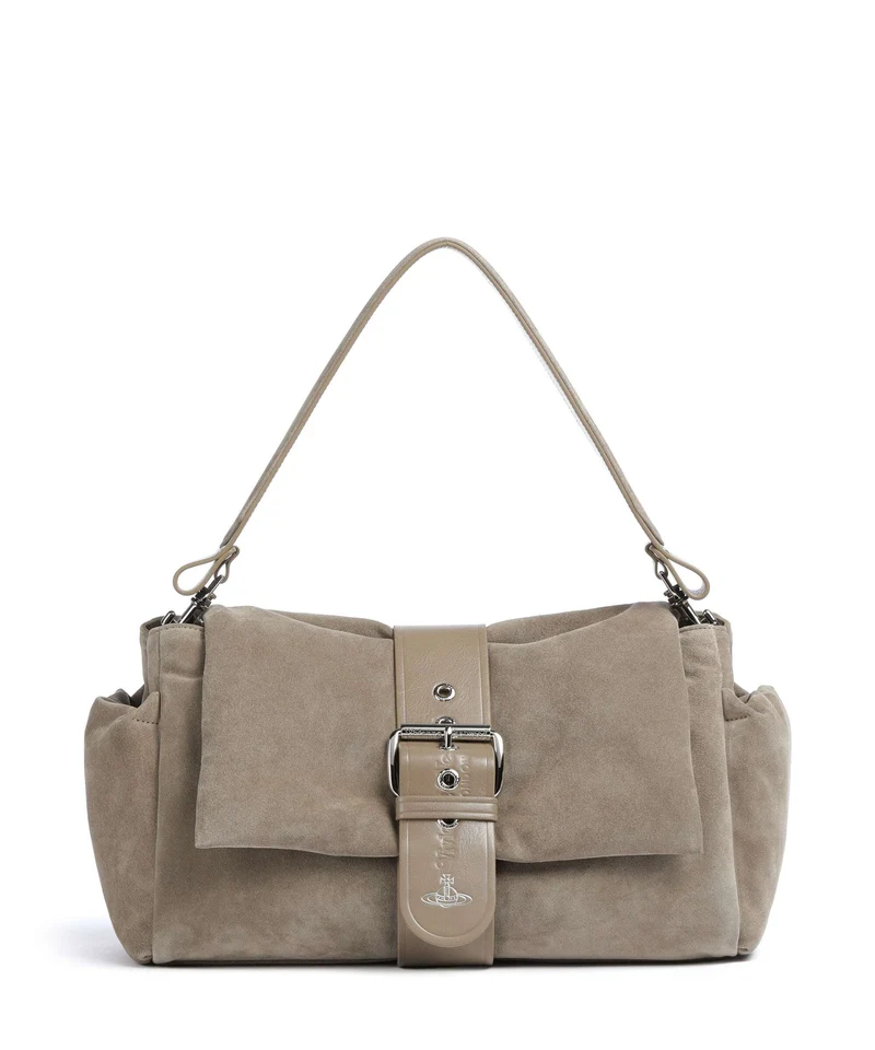 Vivienne Westwood Hazel Suede Treasure XL Axelremsväska stone