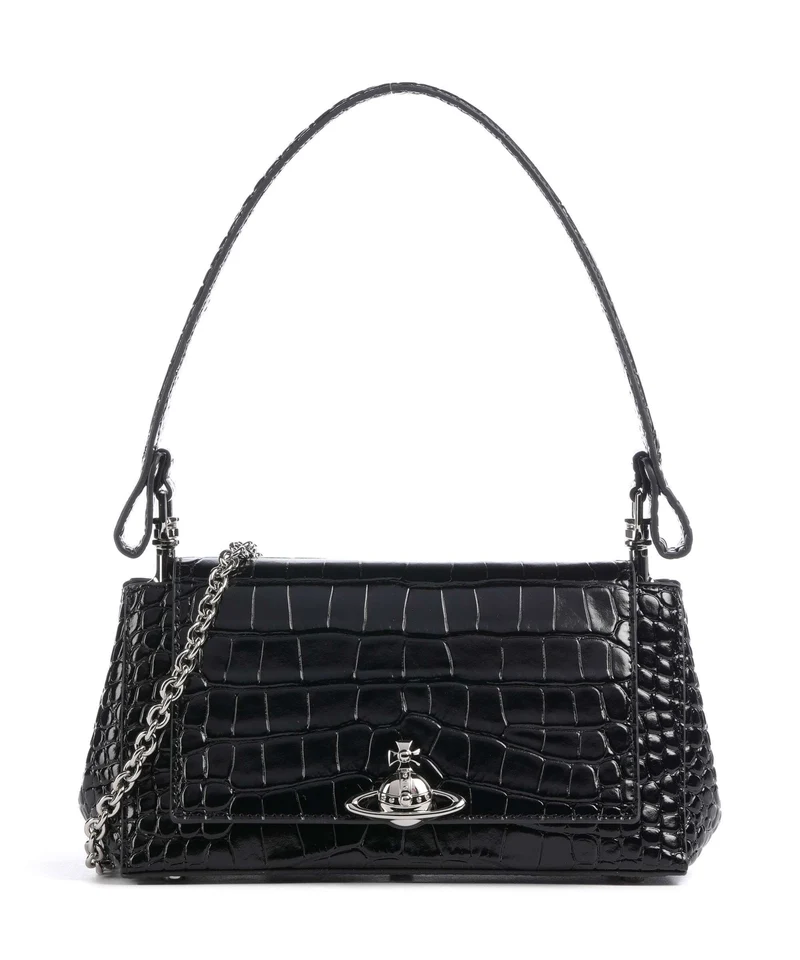 Vivienne Westwood Hazel Embossed Croc Medium Axelremsväska black