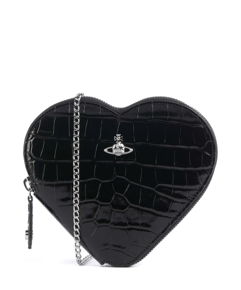 Vivienne Westwood Heart Embossed Croc Crossover väska black