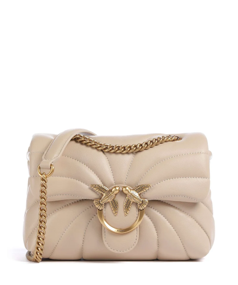 Pinko Love Puff Mini Axelremsväska beige/grigio fumo/antique gold