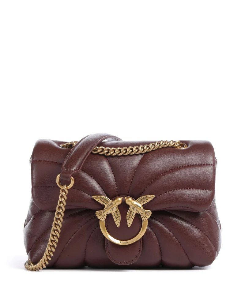 Pinko Love Puff Mini Axelremsväska burgundy wine/antique gold