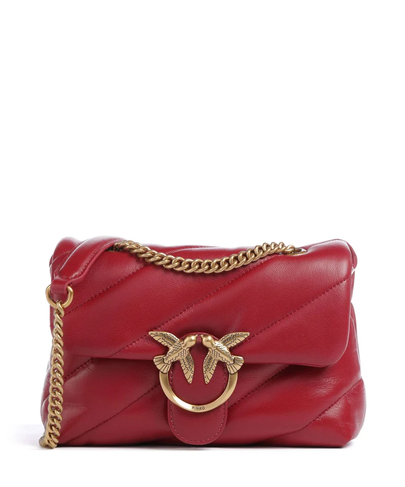 Pinko Love Puff Mini Axelremsväska rosso scuro/antique gold