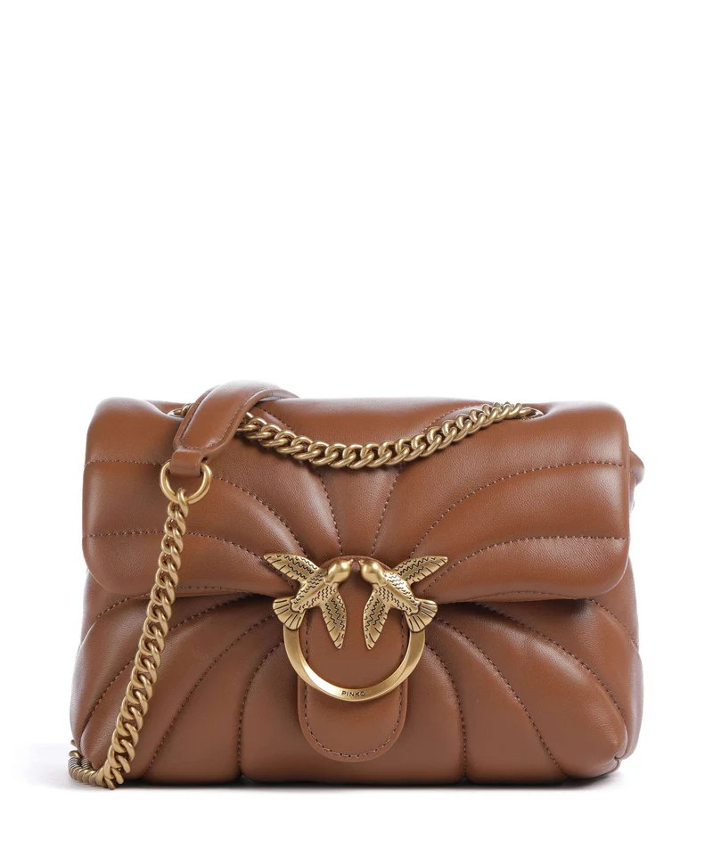 Pinko Love Puff Mini Axelremsväska marrone/leone/antique gold