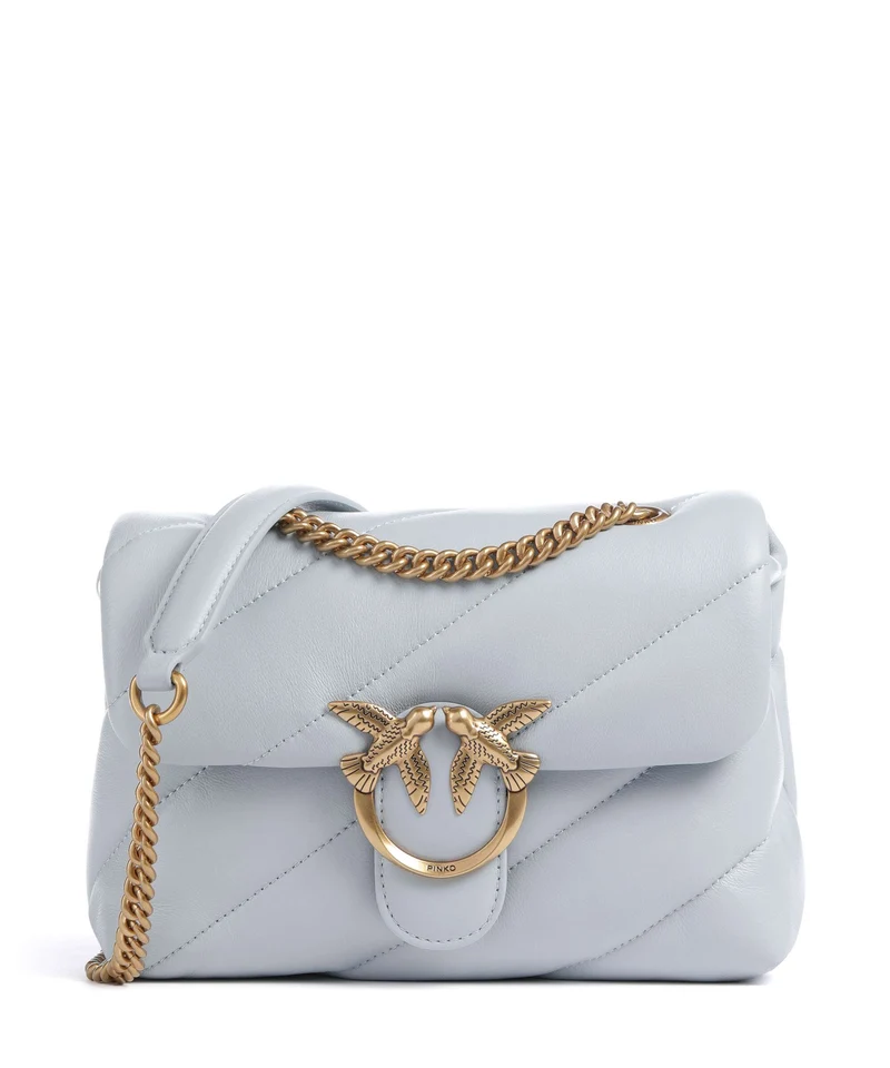 Pinko Love Puff Mini Axelremsväska azzurro celeste/antique gold