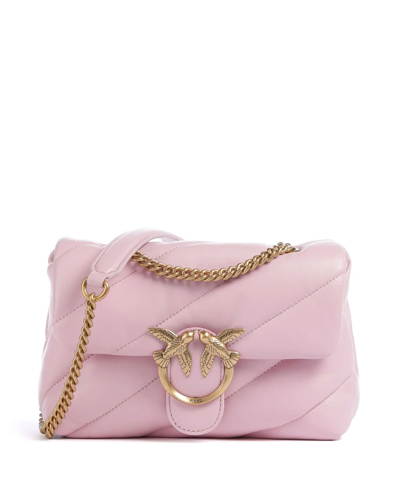 Pinko Love Puff Mini Axelremsväska rosa chiaro/antique gold
