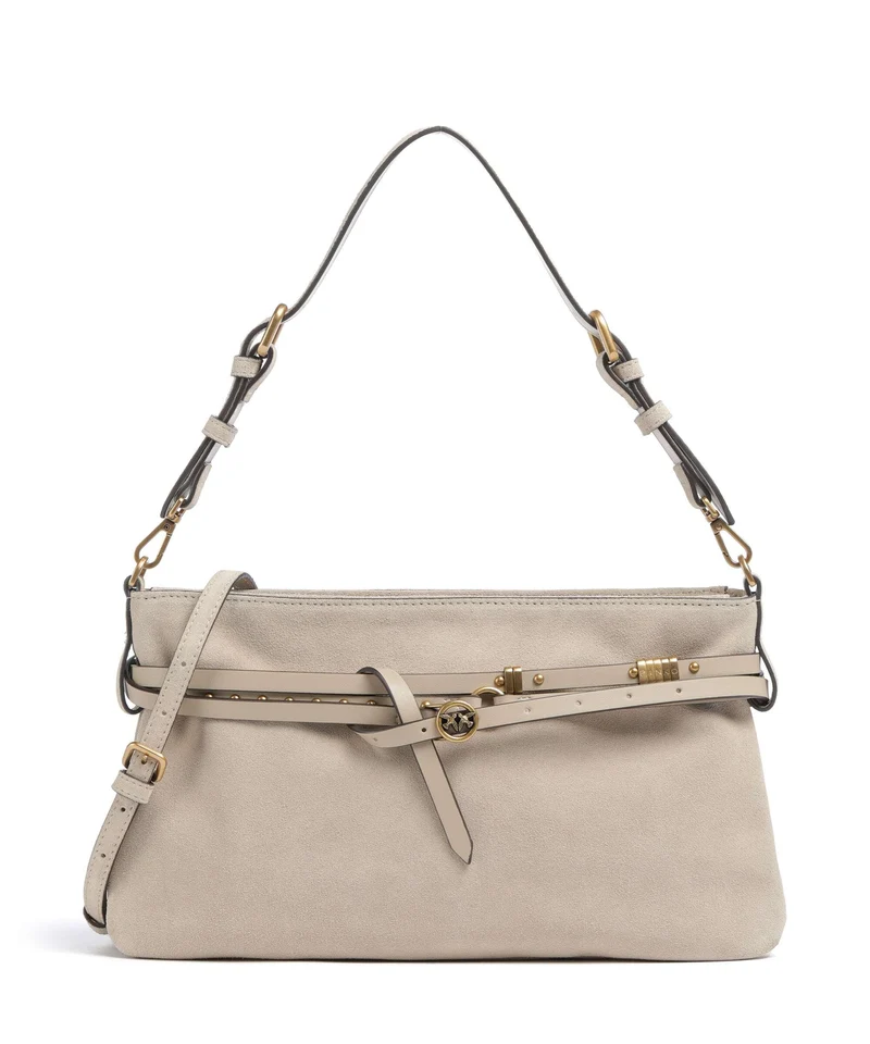 Pinko Belt Classic Axelremsväska beige/grigio fumo/antique gold