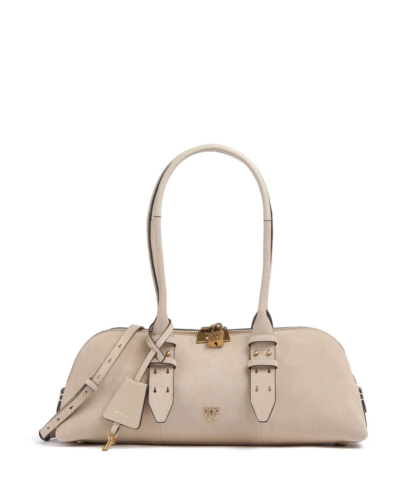 Pinko Bowling Horizontal Big Axelremsväska beige/grigio fumo/antique gold