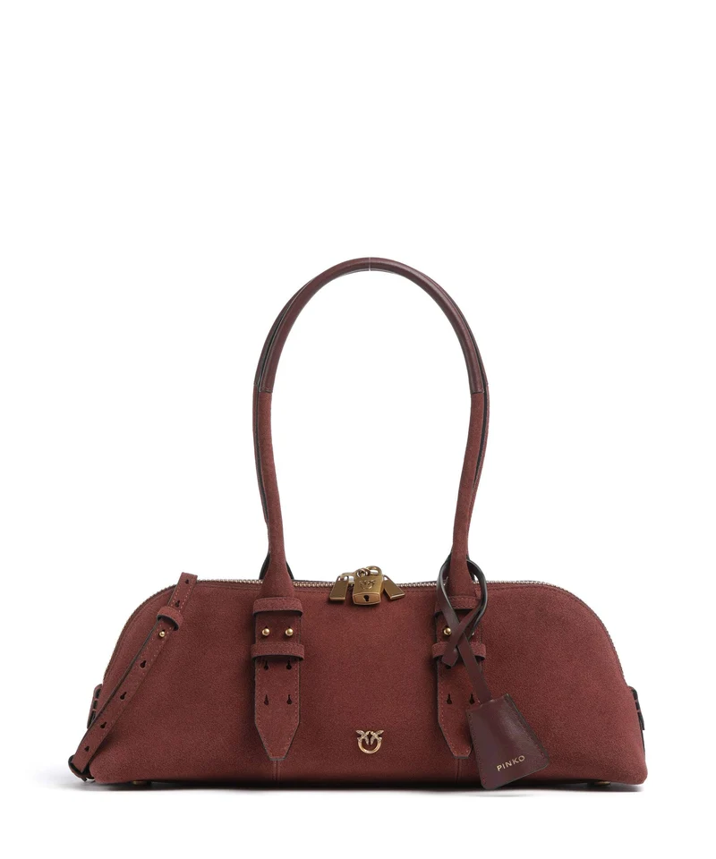Pinko Bowling Horizontal Big Axelremsväska burgundy wine/antique gold