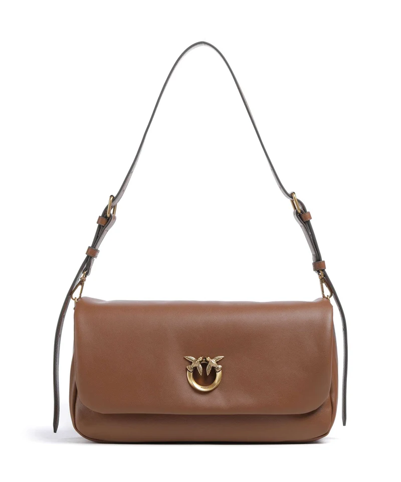 Pinko Click Soft Horizontal Axelremsväska marrone/leone/antique gold