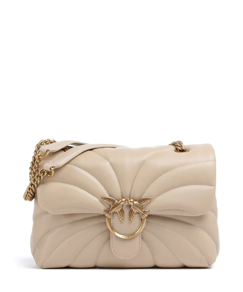 Pinko Love Puff Classic Axelremsväska beige/grigio fumo/antique gold