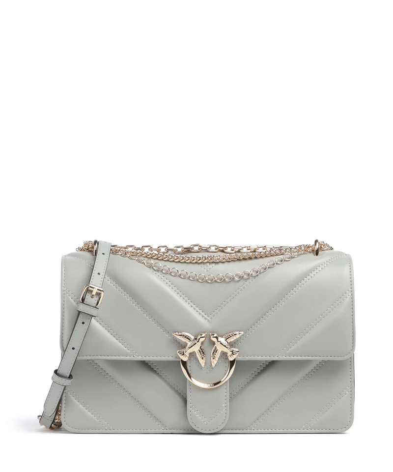 Pinko Love One Classic Axelremsväska grigio perla/gold mordore