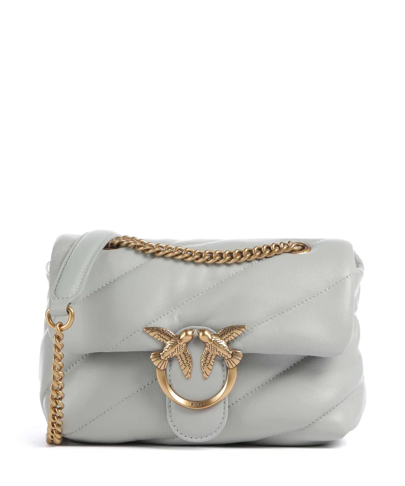 Pinko Love Puff Mini Axelremsväska grigio perla/antique gold