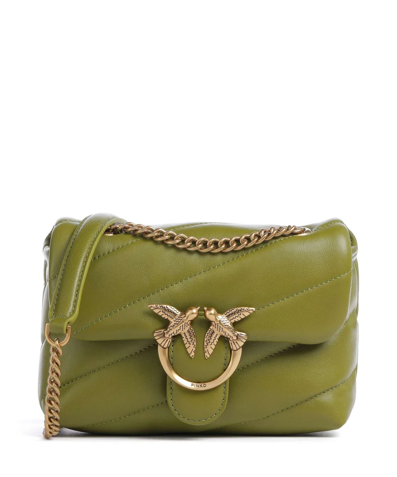 Pinko Love Puff Baby Axelremsväska verde erba/antique gold