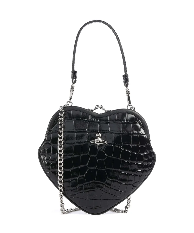 Vivienne Westwood Belle Heart Frame Embossed Croc Crossover väska black