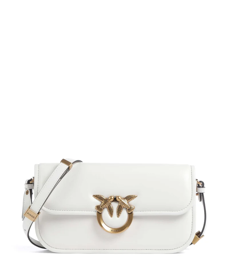 Pinko Love Box Horizontal Axelremsväska bianco nembo/antique gold