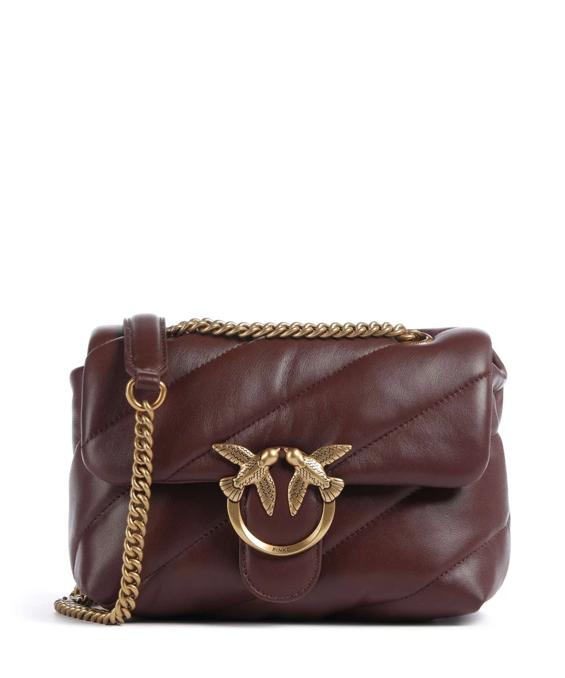 Pinko Love Puff Mini Axelremsväska burgundy wine/antique gold